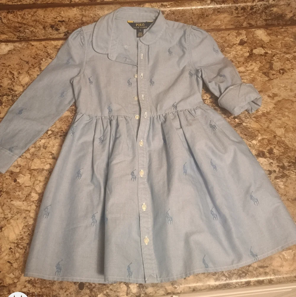 Ralph Lauren Polo Girls Pony Print Dress Denim Size 5 New - Picture 1 of 5